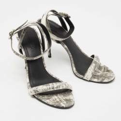 Alexander Wang White/Black Lizard Embossed Leather Ankle Strap Sandals Size 40.5