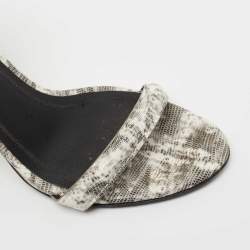 Alexander Wang White/Black Lizard Embossed Leather Ankle Strap Sandals Size 40.5