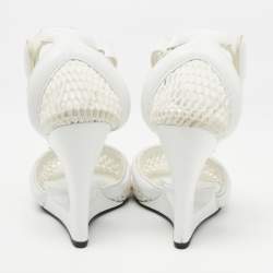 Alexander Wang White Leather and Fabric Ankle Wedge Ankle Strap Pumps Size 37