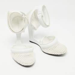 Alexander Wang White Leather and Fabric Ankle Wedge Ankle Strap Pumps Size 37