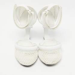 Alexander Wang White Leather and Fabric Ankle Wedge Ankle Strap Pumps Size 37