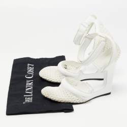 Alexander Wang White Leather and Fabric Ankle Wedge Ankle Strap Pumps Size 37