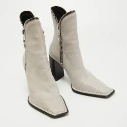 Alexander Wang Light Grey Leather Lane Ankle Boots Size 38.5
