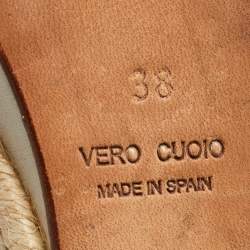 Pre Owned Alexander Wang Off White /Beige Leather and Jute Slingback Wedge Espadrille Sandals Size 38