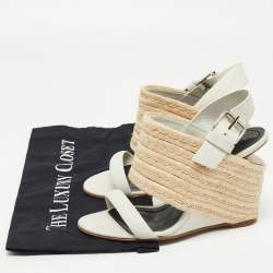 Pre Owned Alexander Wang Off White /Beige Leather and Jute Slingback Wedge Espadrille Sandals Size 38