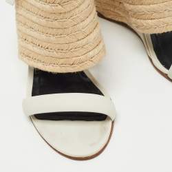 Pre Owned Alexander Wang Off White /Beige Leather and Jute Slingback Wedge Espadrille Sandals Size 38