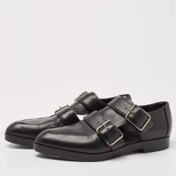 Alexander Wang Black Leather Double Cutout Monk Strap Loafers Size 38