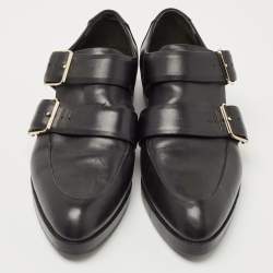 Alexander Wang Black Leather Double Cutout Monk Strap Loafers Size 38