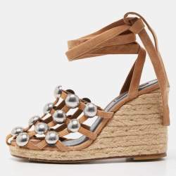 Alexander Wang Brown Suede Wedge Ankle Sandals Size 37