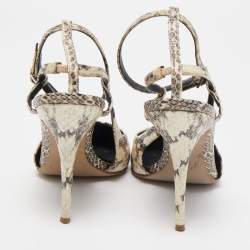 Alexander Wang Cream/Brown Python Leather Lera Ankle Strap Pumps Size 36
