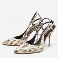 Alexander Wang Cream/Brown Python Leather Lera Ankle Strap Pumps Size 36