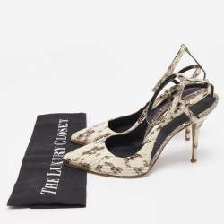 Alexander Wang Cream/Brown Python Leather Lera Ankle Strap Pumps Size 36