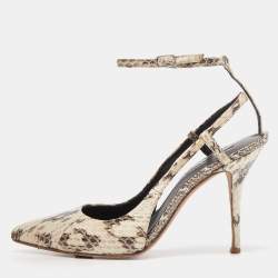 Alexander Wang Cream/Brown Python Leather Lera Ankle Strap Pumps Size 36