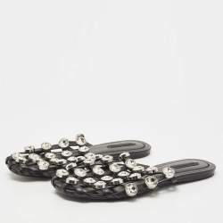Alexander Wang Black Leather Amelia Crystal Embellished Flat Mules Size 39