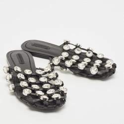 Alexander Wang Black Leather Amelia Crystal Embellished Flat Mules Size 39