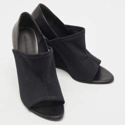 Pre Owned Alexander Wang Black Leather and Stretch Fabric Alla Wedge Open Toe Pumps Size 39.5