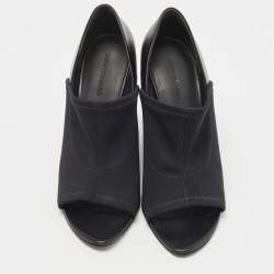 Pre Owned Alexander Wang Black Leather and Stretch Fabric Alla Wedge Open Toe Pumps Size 39.5