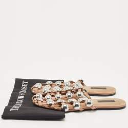 Alexander Wang Brown Leather Amelia Studded Flat Slides Size 36