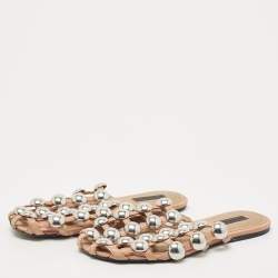Alexander Wang Brown Leather Amelia Studded Flat Slides Size 36