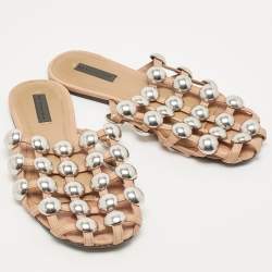 Alexander Wang Brown Leather Amelia Studded Flat Slides Size 36