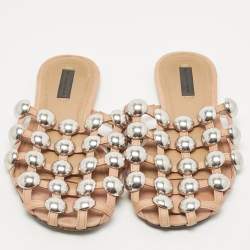 Alexander Wang Brown Leather Amelia Studded Flat Slides Size 36