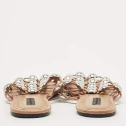 Alexander Wang Brown Leather Amelia Studded Flat Slides Size 36