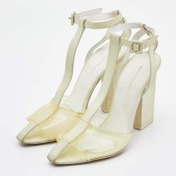 Alexander Wang Light Yellow Leather and PVC T-Bar Ankle Strap Pumps Size 38