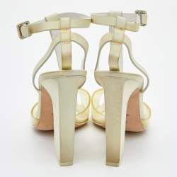 Alexander Wang Light Yellow Leather and PVC T-Bar Ankle Strap Pumps Size 38