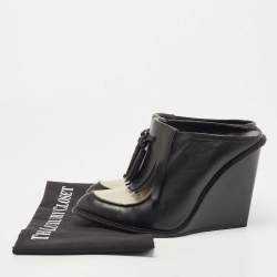 Pre Owned Alexander Wang Black/White Leather Trish Wedge Mules Size 38