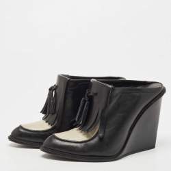 Pre Owned Alexander Wang Black/White Leather Trish Wedge Mules Size 38