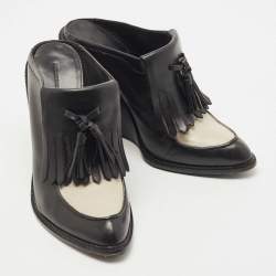 Pre Owned Alexander Wang Black/White Leather Trish Wedge Mules Size 38