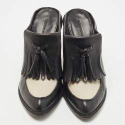 Pre Owned Alexander Wang Black/White Leather Trish Wedge Mules Size 38