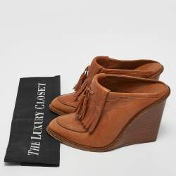 Alexander Wang Tan Leather Trish Wedge Mules Size 38