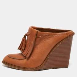 Alexander Wang Tan Leather Trish Wedge Mules Size 38