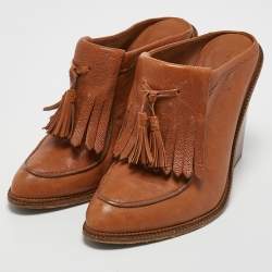 Alexander Wang Tan Leather Trish Wedge Mules Size 38