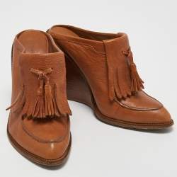 Alexander Wang Tan Leather Trish Wedge Mules Size 38