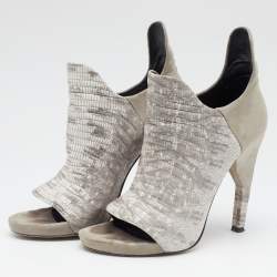 Alexander Wang Grey Lizard Embossed Leather and Suede Devon Graphic Ankle Boots Size 39