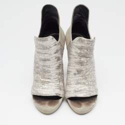 Alexander Wang Grey Lizard Embossed Leather and Suede Devon Graphic Ankle Boots Size 39