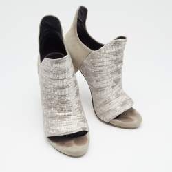 Alexander Wang Grey Lizard Embossed Leather and Suede Devon Graphic Ankle Boots Size 39