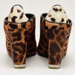 Alexander Wang Brown/Off White Leopard Print Calf Hair Alla Wedge Booties Size 39