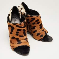 Alexander Wang Brown/Off White Leopard Print Calf Hair Alla Wedge Booties Size 39