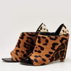 Alexander Wang Brown/Off White Leopard Print Calf Hair Alla Wedge Booties Size 39