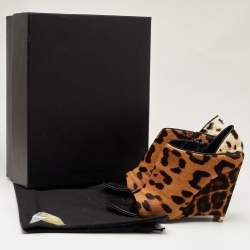 Alexander Wang Brown/Off White Leopard Print Calf Hair Alla Wedge Booties Size 39