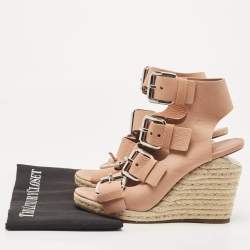 Alexander Wang Pink Leather Jo Buckle Espadrille Wedge Sandals Size 39