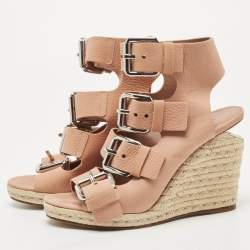 Alexander Wang Pink Leather Jo Buckle Espadrille Wedge Sandals Size 39