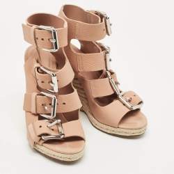 Alexander Wang Pink Leather Jo Buckle Espadrille Wedge Sandals Size 39