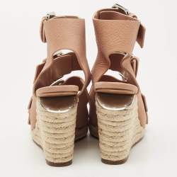 Alexander Wang Pink Leather Jo Buckle Espadrille Wedge Sandals Size 39