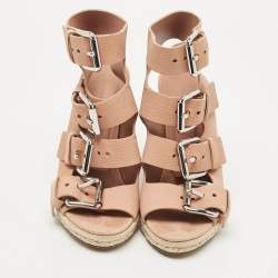 Alexander Wang Pink Leather Jo Buckle Espadrille Wedge Sandals Size 39