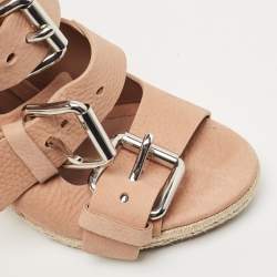 Alexander Wang Pink Leather Jo Buckle Espadrille Wedge Sandals Size 39