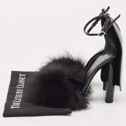 Alexander Wang Black Fur And Patent Ankle Strap Sandals Size 38.5